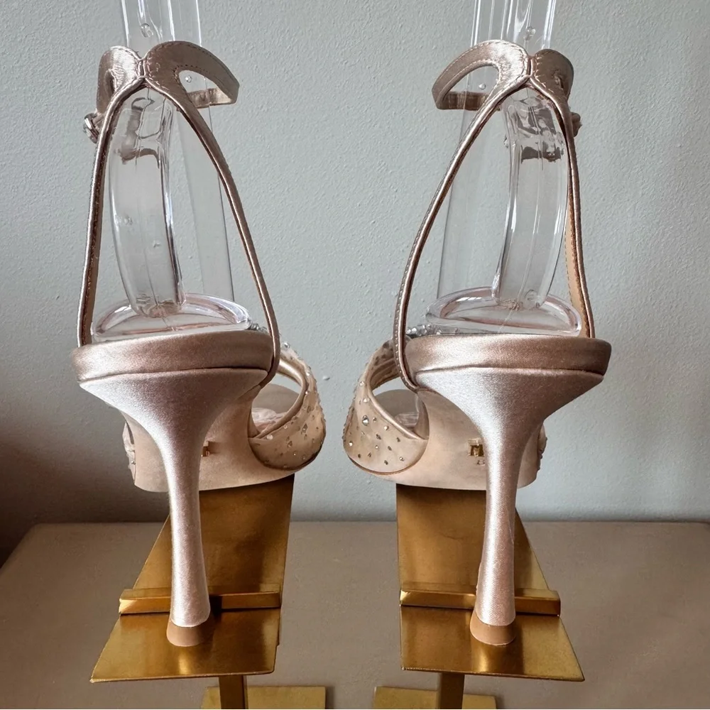 Badgley Mischka Cameryn Crystal Heels Champagne Embellished Organza Size 8 NWT - Picture 7 of 16
